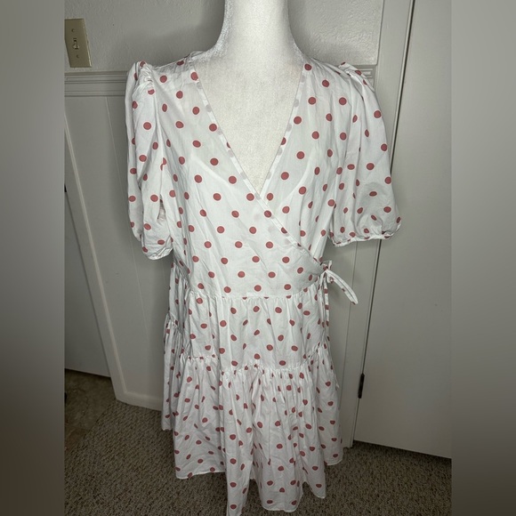J. Crew Puff-sleeve cotton poplin wrap dress in white rose dot size M - Picture 2 of 9